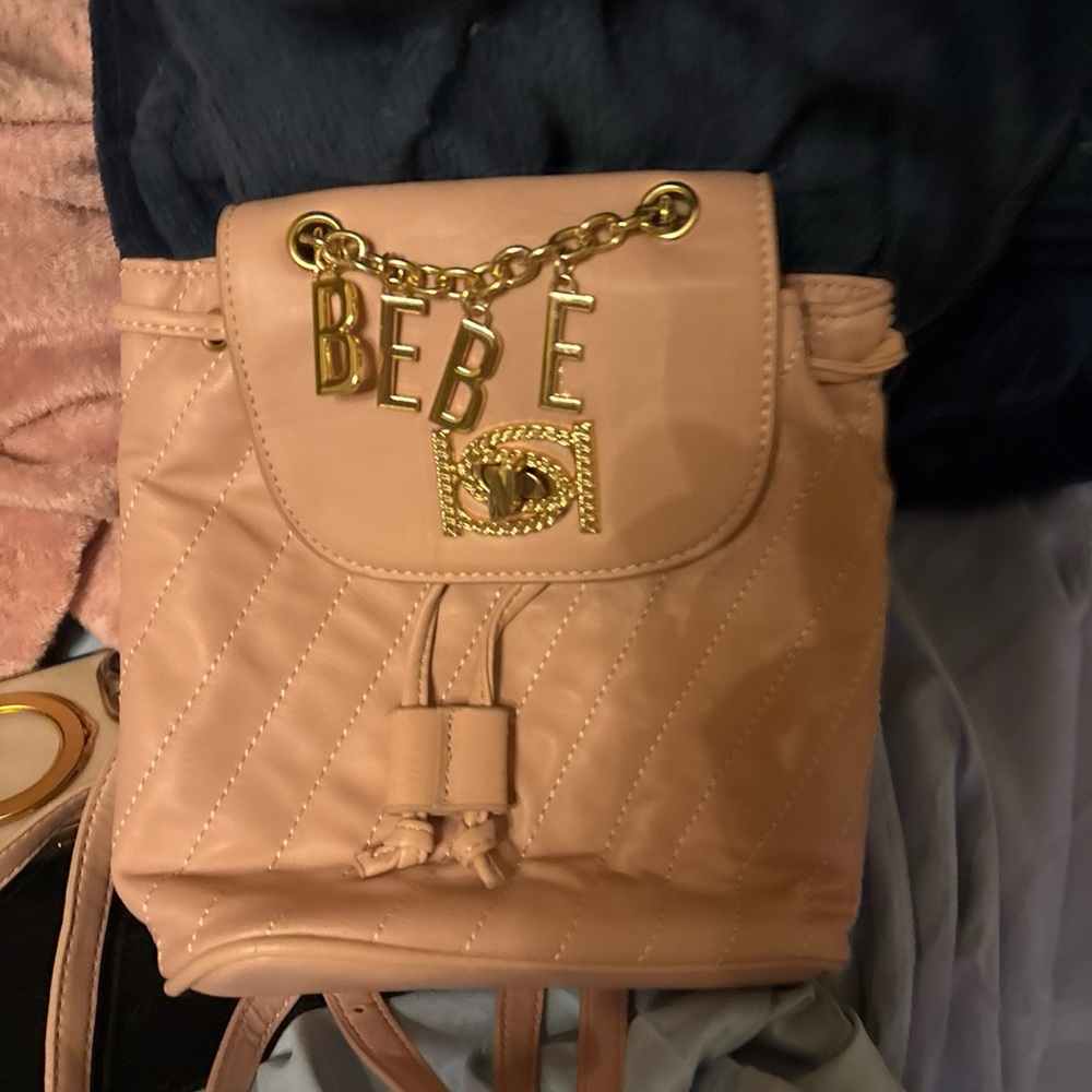 Bebe Blush Quilted Backpack with Gold Accents